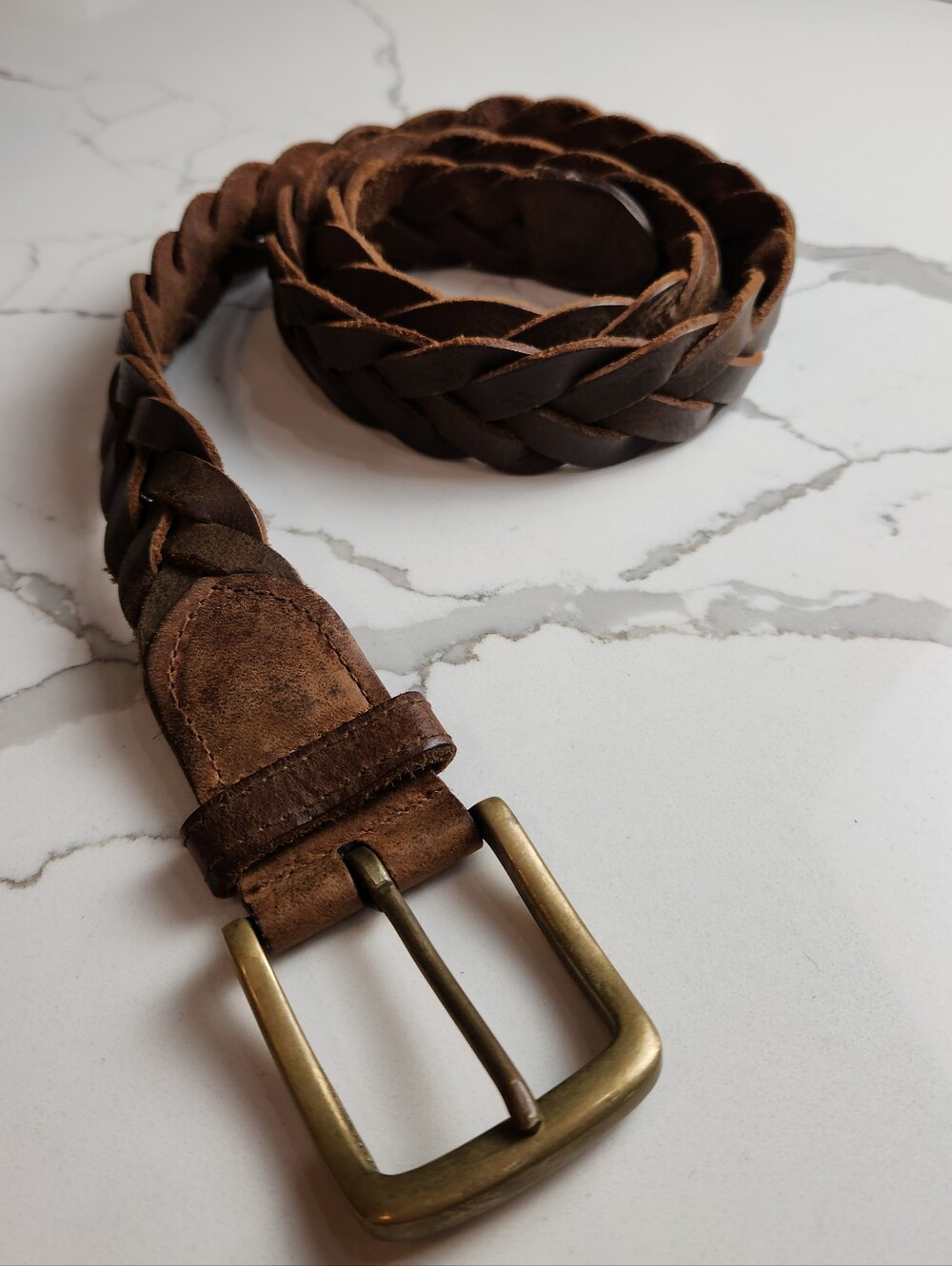Men's Classic Braided Leather Comfort Belt, Brown, Size 34